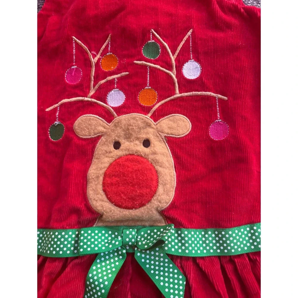 Bonnie Baby Red Corduroy Reindeer Christmas Dress Toddler Girls Size‎ 24M